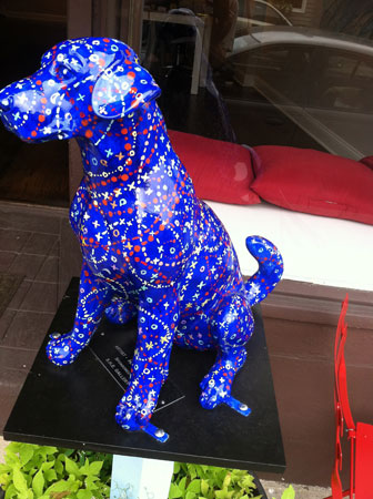 Tofu dog sculpture displayed in the Boonton Dog Daze of Summer exhibition