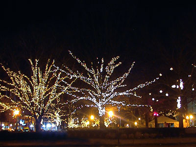 Town green in Morristown, New Jersey decorated for the winter holidays