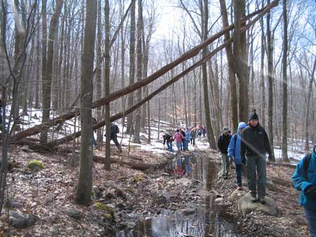 Negotiating the trail during the Pequannock River Coalitions Annual Winter Hike - February 12, 2005 (Photo courtesy Pequannock River Coalition) 