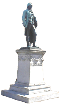 Alexander Hamilton statue near the Great Falls in Paterson, New Jersey