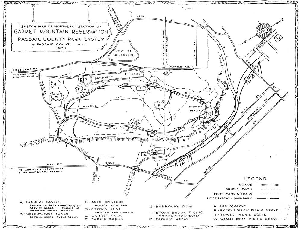 Sketch Map of the Northerly Section of Garret Mountain Reservation, Passaic County, New Jersey1953